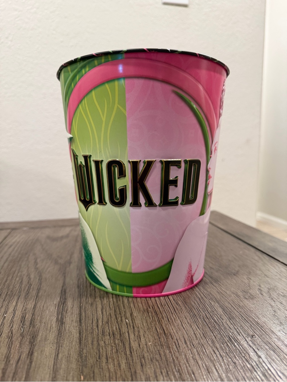 Wicked Movie Collectible Metal Popcorn Bucket Pink & Green Theater Souvenir